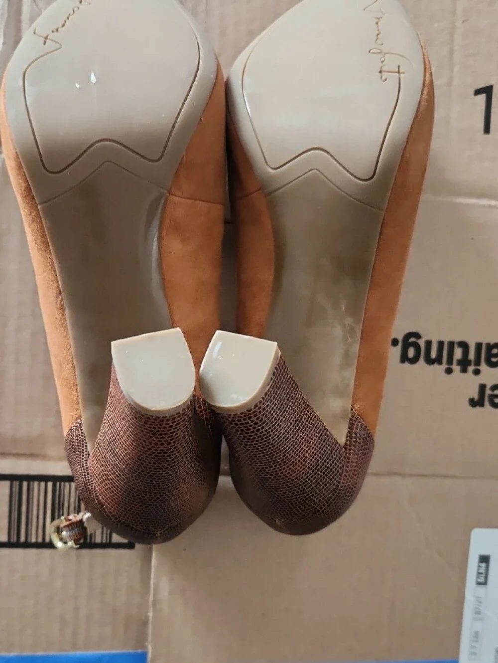 Franco Sarto Chestnut Suede Mary Jane Heels with Brown Textured Strap - NWOT